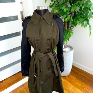 Altuzarra Target Olive Green/Black Trench Coat Button Down Belted- Medium